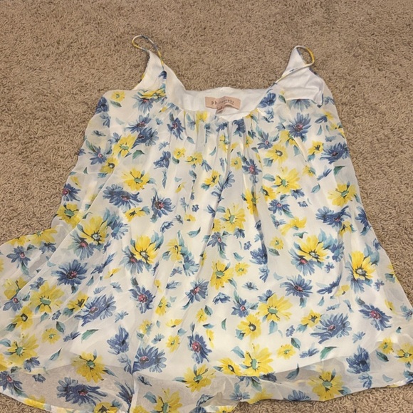 Philosophy Tops - Philosophy Floral Print Sleeveless Blouse - White, Yellow, Blue